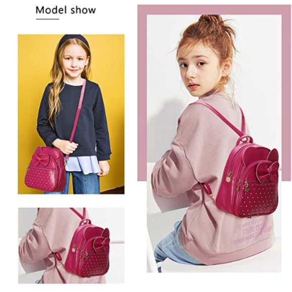 Girls Bowknot Polka Dot Cute Mini Backpack - Picture 7 of 7